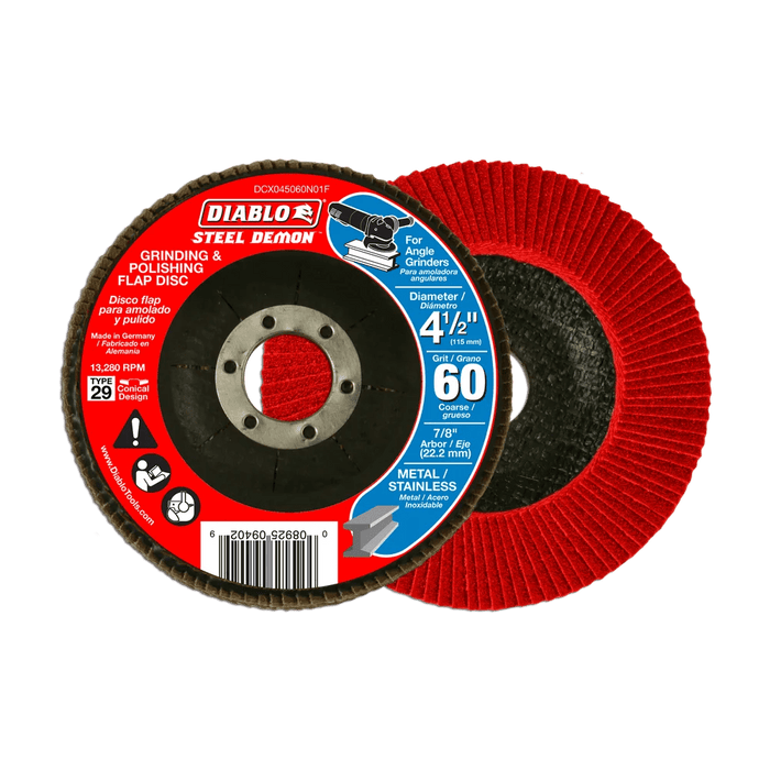 Diablo | 4 - 1/2" 60 - Grit Type 29 Steel Demon™ Flap Disc for Metal - Pacific Power Tools