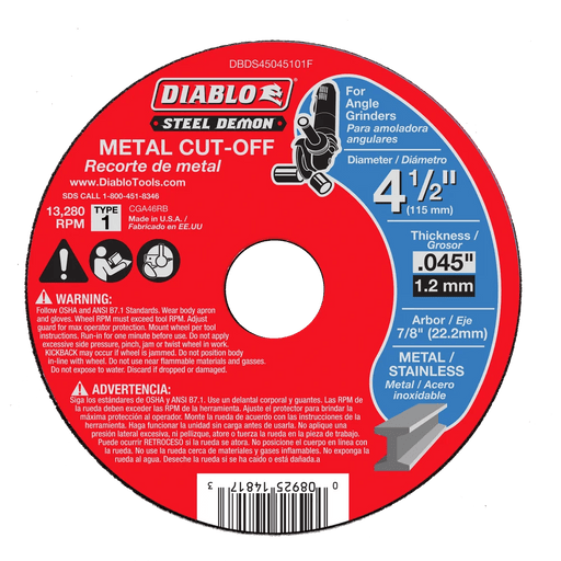 Diablo | 4 - 1/2" Type 1 Steel Demon™ Metal Cut - Off Disc - Pacific Power Tools