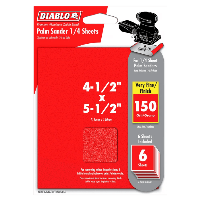 Diablo | 4 - 1/2" x 5 - 1/2" 150 - Grit Palm Sander 1/4 Sanding Sheets (6 - Pack) - Pacific Power Tools