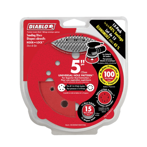 Diablo | 5" 100 - Grit Hook & Lock™ ROS Sanding Discs (15 - Pack) - Pacific Power Tools