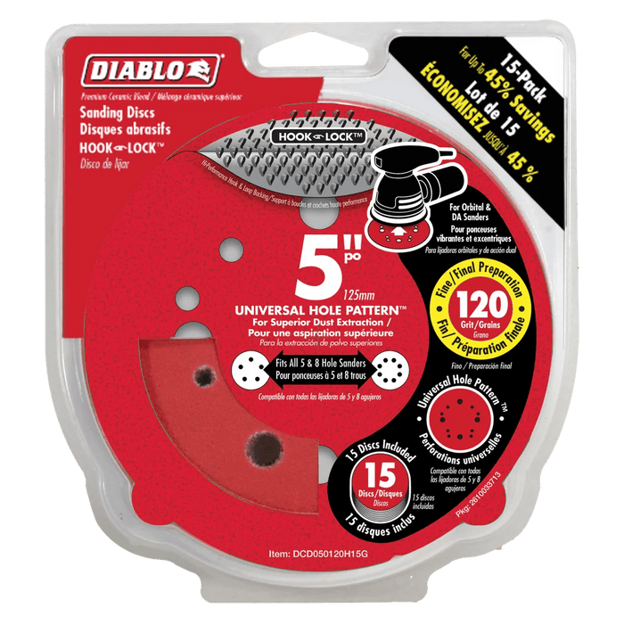 Diablo | 5" 120 - Grit Hook & Lock™ ROS Sanding Discs (15 - Pack) - Pacific Power Tools