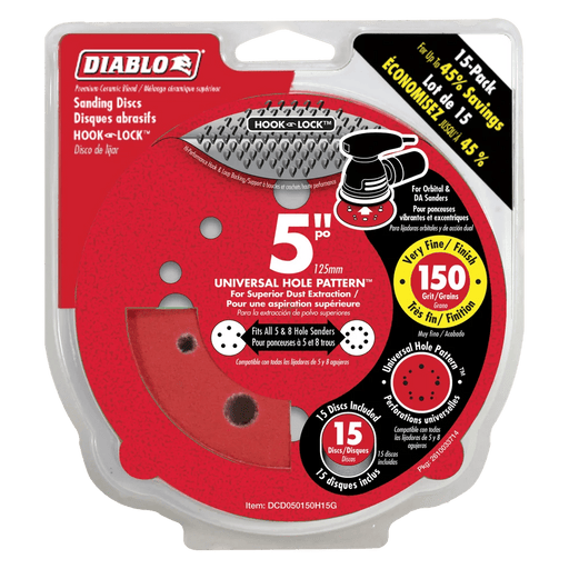 Diablo | 5" 150 - Grit Hook & Lock™ ROS Sanding Discs (15 - Pack) - Pacific Power Tools