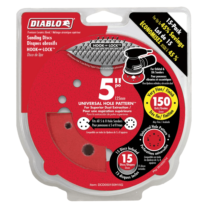 Diablo | 5" 150 - Grit Hook & Lock™ ROS Sanding Discs (15 - Pack) - Pacific Power Tools