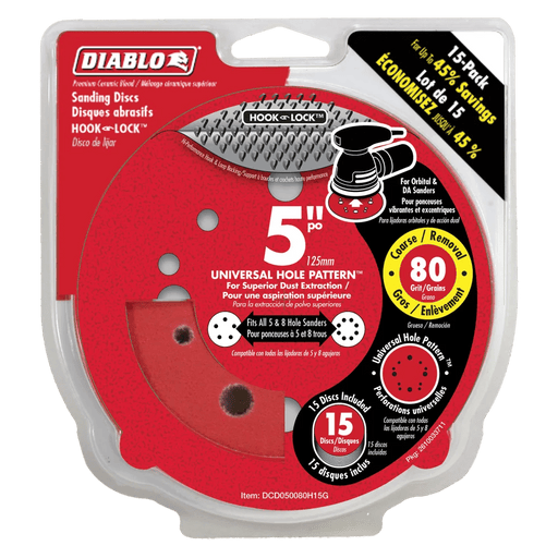 Diablo | 5" 80 - Grit Hook & Lock™ ROS Sanding Discs (15 - Pack) - Pacific Power Tools