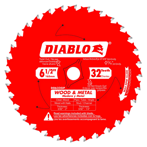 Diablo | 6 - 1/2" x 32 - Teeth Carbide Saw Blade for Wood and Metal - Pacific Power Tools