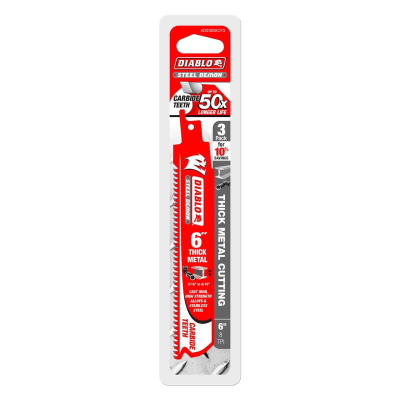 Diablo | 6" 8TPI Steel Demon™ Carbide Teeth Reciprocating Saw Blades for Thick Metal (3 Pack) - Pacific Power Tools