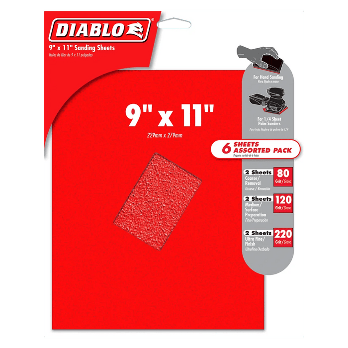 Diablo | 9" x 11" Assorted Sanding Sheets (6 - Piece) - Pacific Power Tools