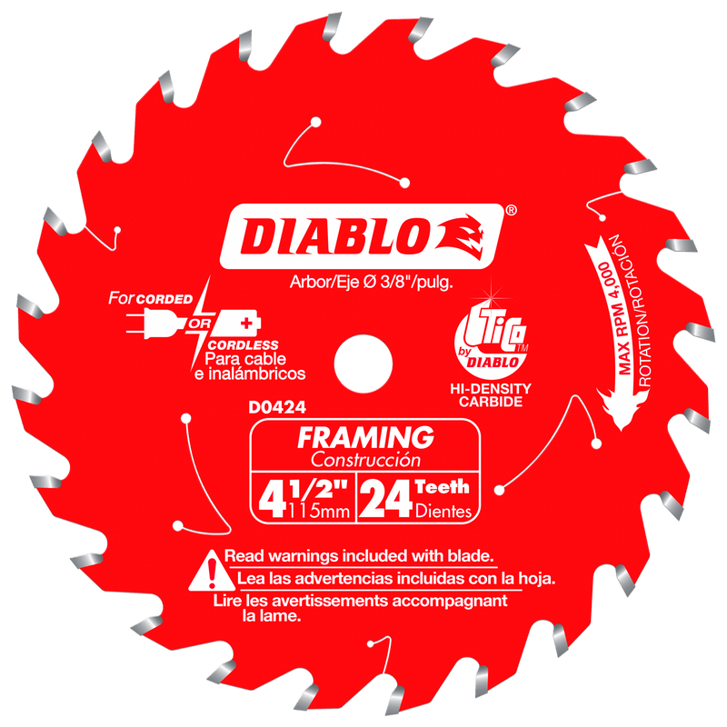 Diablo (D0424X) 4 - 1/2" x 24 - Teeth Framing Saw Blade for Wood - Pacific Power Tools