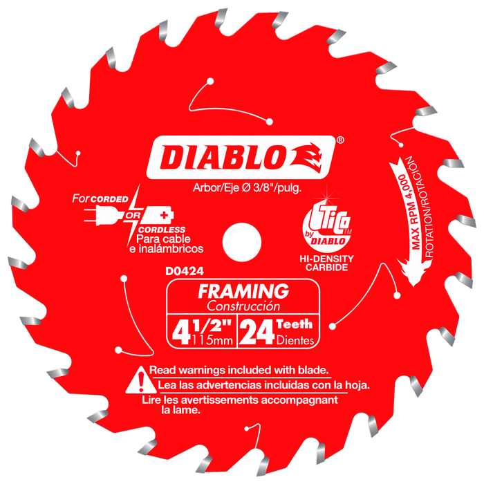 Diablo (D0424X) 4 - 1/2" x 24 - Teeth Framing Saw Blade for Wood - Pacific Power Tools