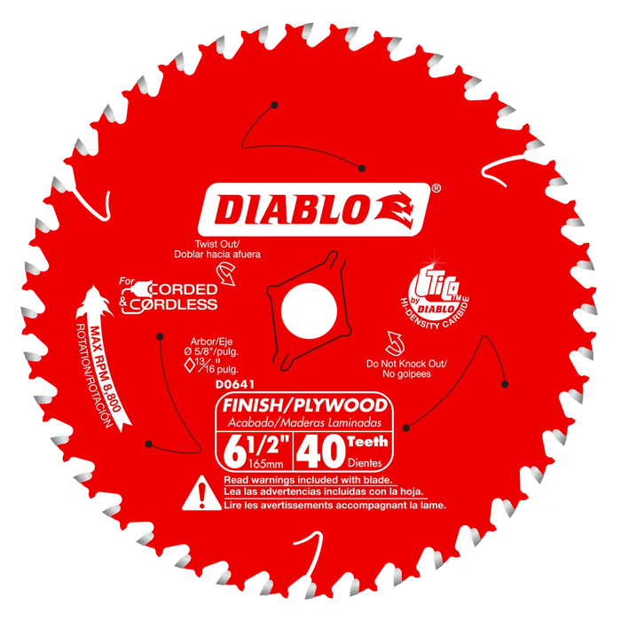 Diablo (D0641A) 6 - 1/2" x 40 - Teeth Finish Trim Saw Blade for Wood - Pacific Power Tools