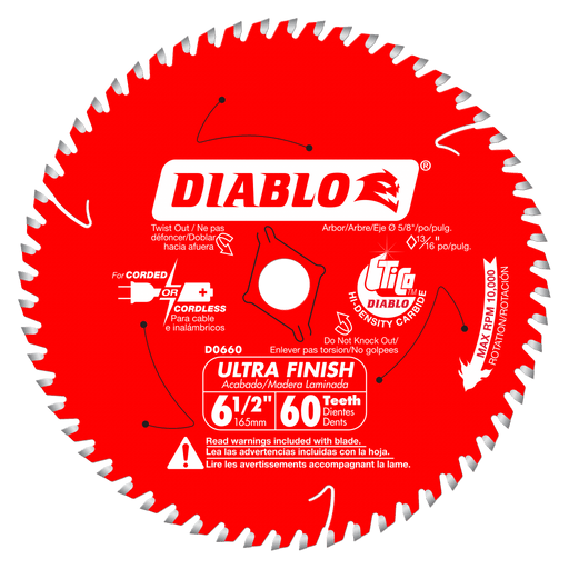 Diablo (D0660A) 6 - 1/2" x 60 - Teeth Ultra Finish Saw Blade for Wood - Pacific Power Tools