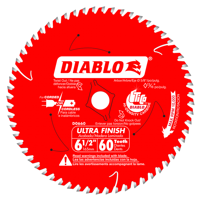 Diablo (D0660A) 6 - 1/2" x 60 - Teeth Ultra Finish Saw Blade for Wood - Pacific Power Tools