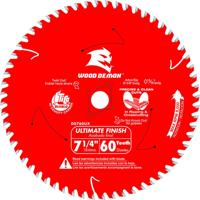 Diablo (D0760UXA) 7 - 1/4" x 60 - Teeth Wood Demon™ Ultimate Finish Saw Blade - Pacific Power Tools