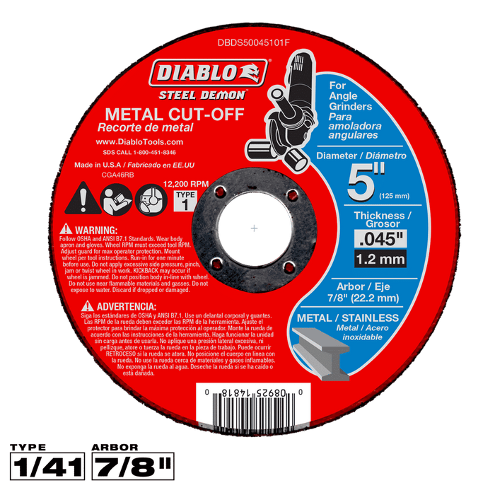 Diablo (DBD050040101F) 5" Metal Cut - Off Disc - Pacific Power Tools