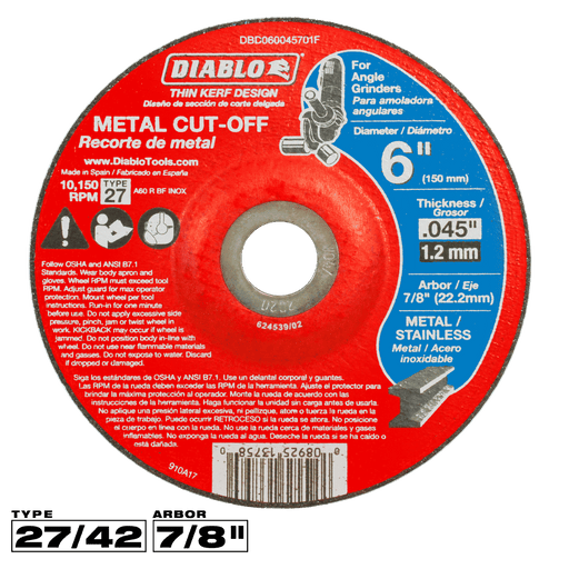 Diablo (DBD060045701F) 6" Type 27 Metal Cut - Off Disc - Pacific Power Tools