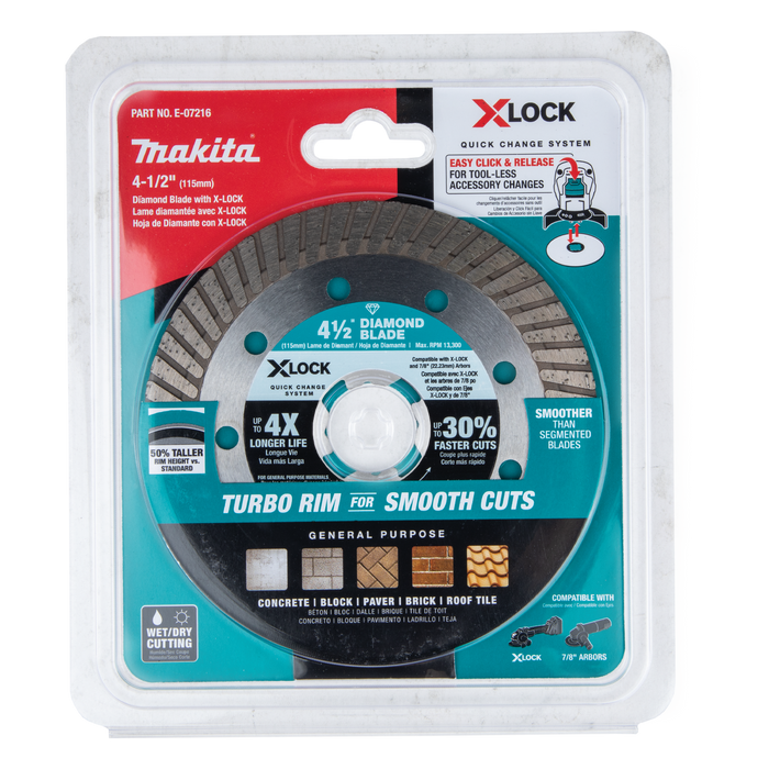 Makita (E-07216) X-LOCK 4-1/2" Turbo Rim Diamond Blade for Masonry Cutting