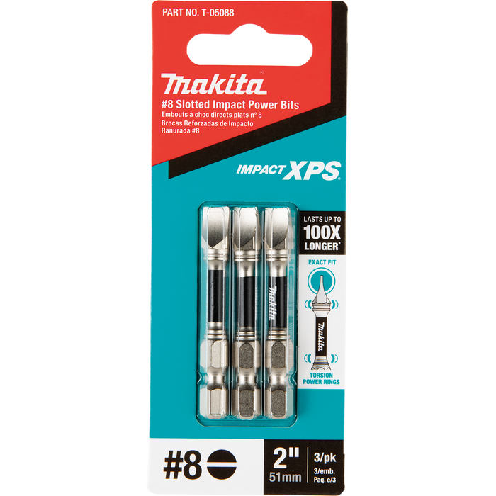 Makita (T-05088) Impact XPS® #8 Slotted 2" Power Bit, 3/pk