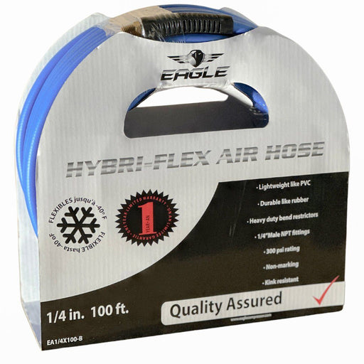 Eagle | Hybri-Flex 1/4" x 100' Air Hose w/ 1/4" MNPT Fittings - Pacific Power Tools