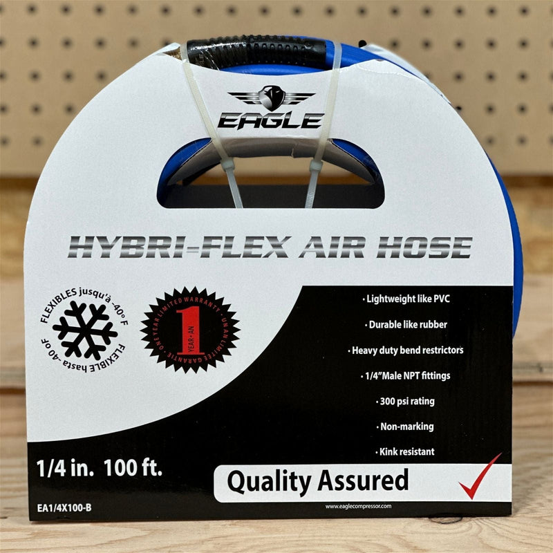 Eagle | Hybri-Flex 1/4" x 100' Air Hose w/ 1/4" MNPT Fittings - Pacific Power Tools