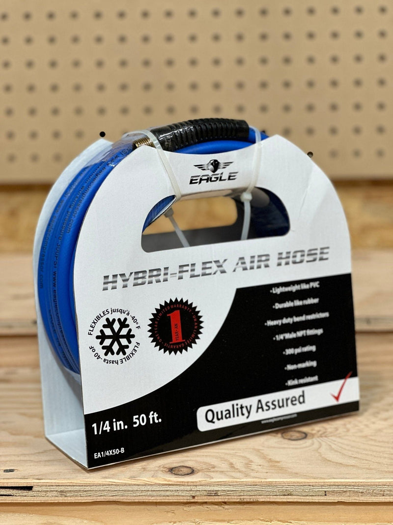Eagle | Hybri-Flex 1/4" x 50' Air Hose w/ 1/4" MNPT Fittings - Pacific Power Tools