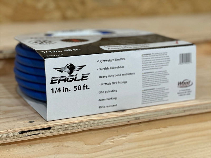 Eagle | Hybri-Flex 1/4" x 50' Air Hose w/ 1/4" MNPT Fittings - Pacific Power Tools