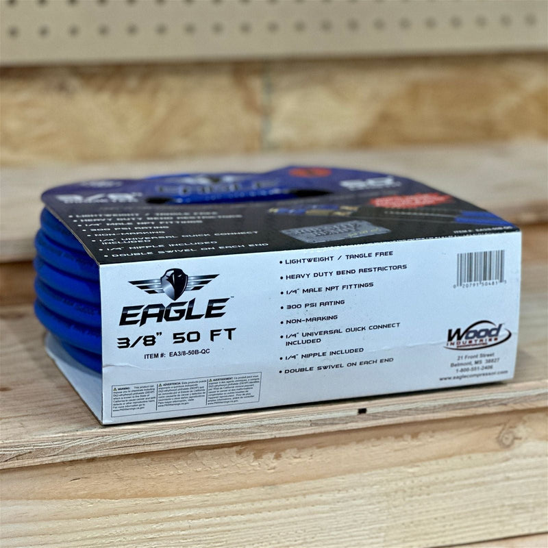 Eagle | Hybri-Flex 3/8" x 50' Air Hose w/ 1/4" MNPT Fittings - Pacific Power Tools