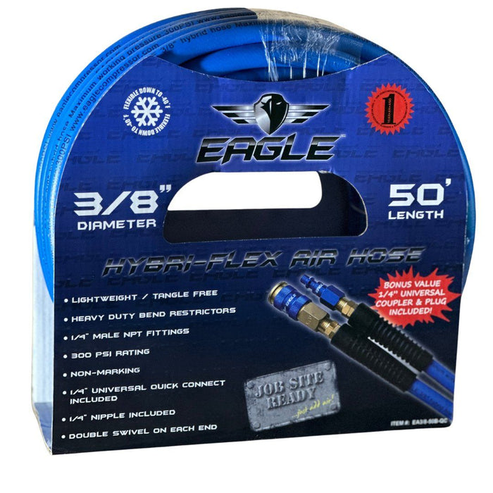 Eagle | Hybri-Flex 3/8" x 50' Air Hose w/ 1/4" MNPT Fittings - Pacific Power Tools
