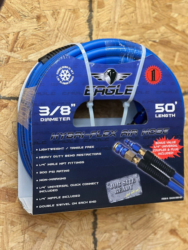 Eagle | Hybri-Flex 3/8" x 50' Air Hose w/ 1/4" MNPT Fittings - Pacific Power Tools