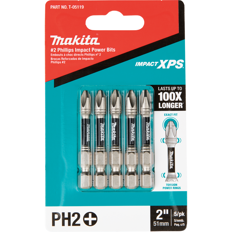Makita (T-05119) Impact XPS® #2 Phillips 2" Power Bit, 5/pk