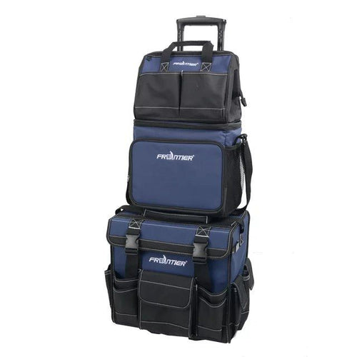Frontier | 3-Piece Stackable Rolling Tool Bag Combo - 12 Inch Lunch Bag, 12 Inch Zipper Bag, 15 Inch Tool Bag - Pacific Power Tools