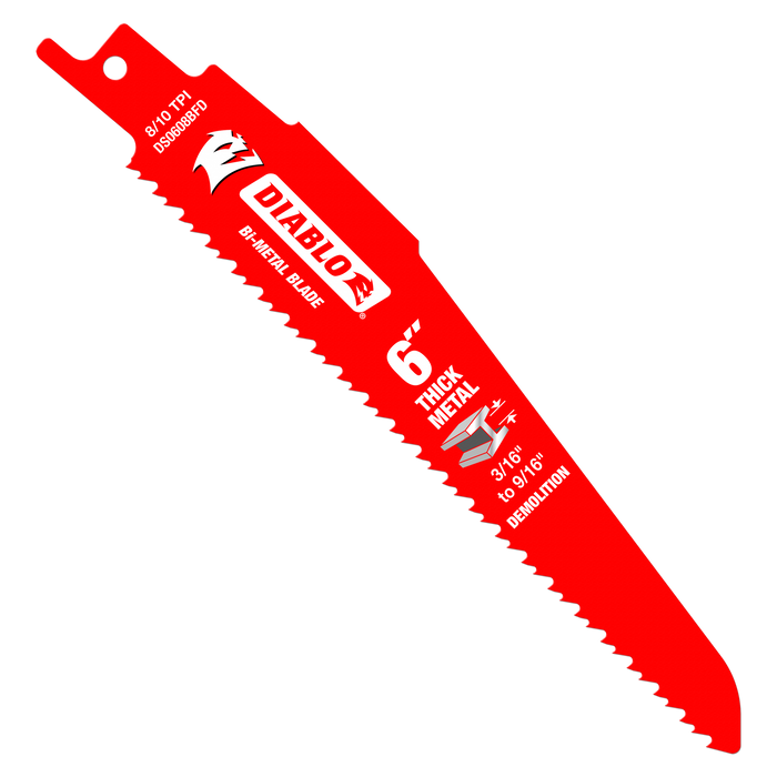 Diablo (DS0608BFD25) 6" 8/10TPI Bi-Metal Reciprocating Saw Blades for Thick Metal (25-pk)