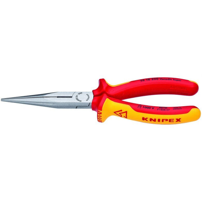 KNIPEX (26 18 200 US) 8" Long Nose Pliers with Cutter - 1000V Insulated - Pacific Power Tools