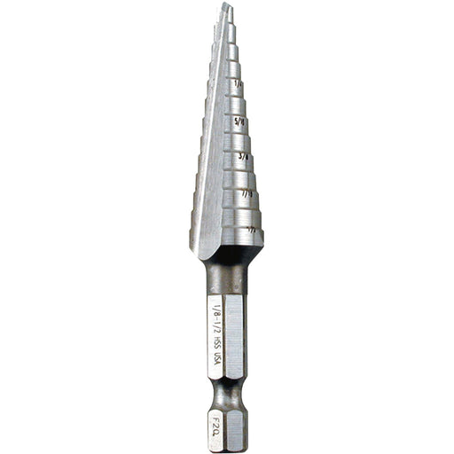 Makita (711492 - A) 1/8" - 1/2" H.S.S. Step Drill Bit, 1/4" Hex Shank - Pacific Power Tools