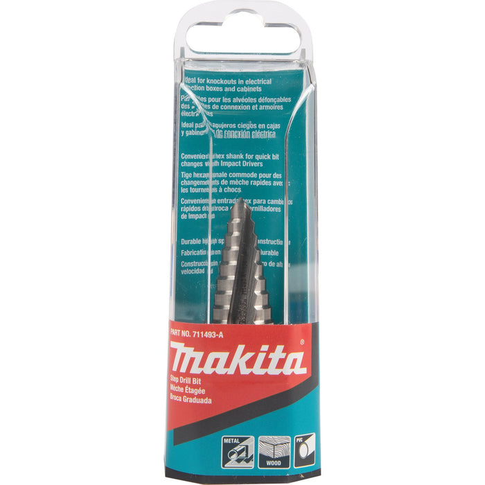 Makita (711493 - A) 1/4" - 3/4" H.S.S. Step Drill Bit, 1/4" Hex Shank - Pacific Power Tools