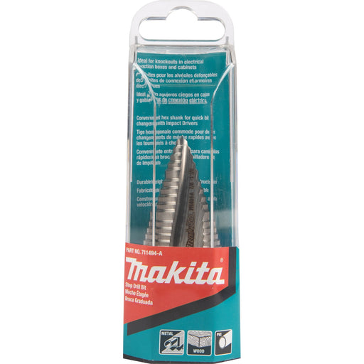 Makita (711494 - A) 1/4" - 1 - 1/8" H.S.S. Step Drill Bit, 1/4" Hex Shank - Pacific Power Tools