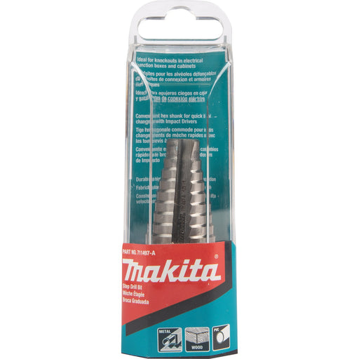 Makita (711497 - A) 1/2" - 1" H.S.S. Step Drill Bit, 1/4" Hex Shank - Pacific Power Tools