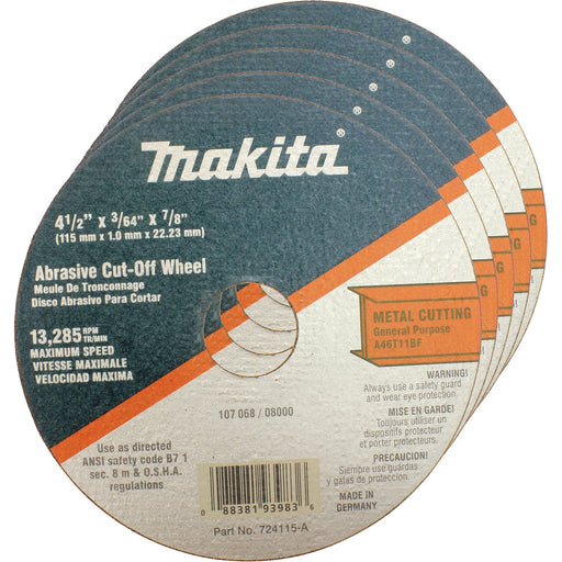 Makita (724115 - A - 25) 4 - 1/2" x 7/8" x 3/64" Super Thin Cut - off Wheel, Metal, 25/pk - Pacific Power Tools