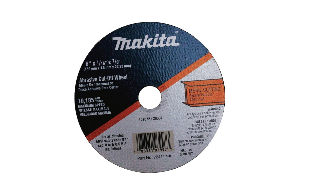 Makita (724117 - A) 6" x 7/8" x 1/16" Super Thin Cut - off Wheel, Metal - Pacific Power Tools