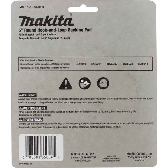 Makita (743081 - 8) 5" Round Backing Pad, Hook & Loop - Pacific Power Tools