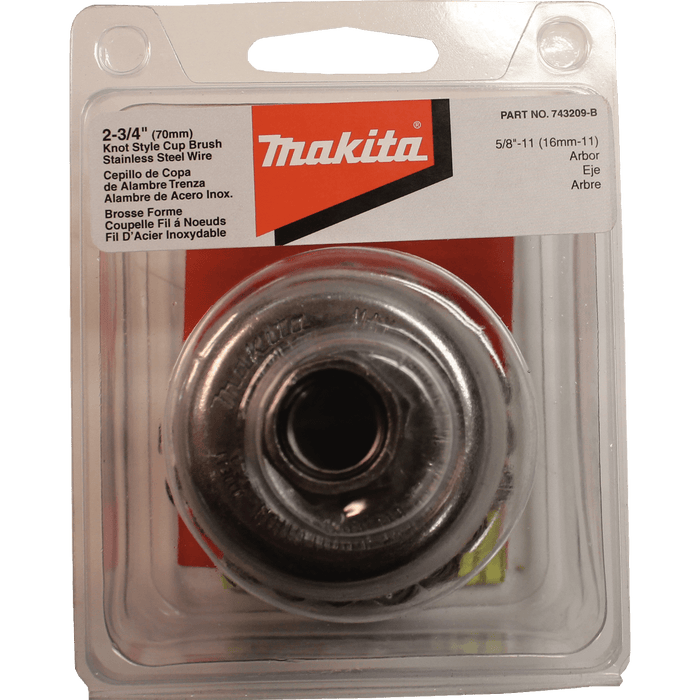 Makita (743209 - B) 2‑3/4" Knot Wire Cup Brush, Stainless, 5/8"‑11 - Pacific Power Tools