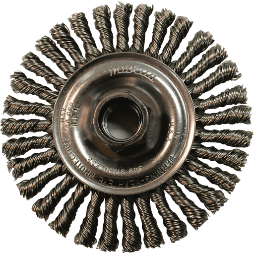 Makita (743213 - B) 4" Stringer Bead Twist Wire Wheel, Stainless, 5/8"‑11 - Pacific Power Tools