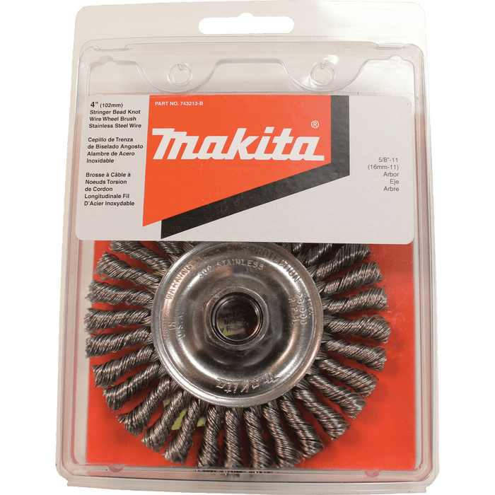 Makita (743213 - B) 4" Stringer Bead Twist Wire Wheel, Stainless, 5/8"‑11 - Pacific Power Tools