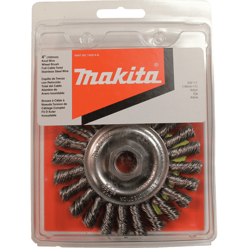 Makita (743214 - A) 4" Knot Cable Twist Wire Wheel, Stainless, 5/8"‑11 - Pacific Power Tools