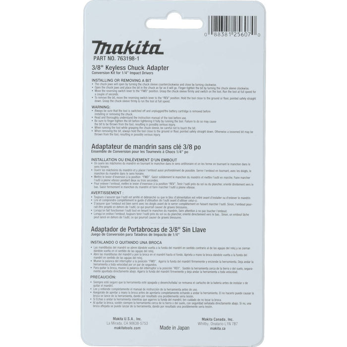 Makita (763198 - 1) 3/8 in. Keyless Chuck Adapter - Pacific Power Tools
