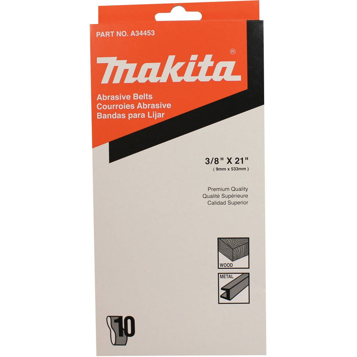 Makita (A-34453) 3/8" x 21" Abrasive Belt, 60 Grit, 10/pk