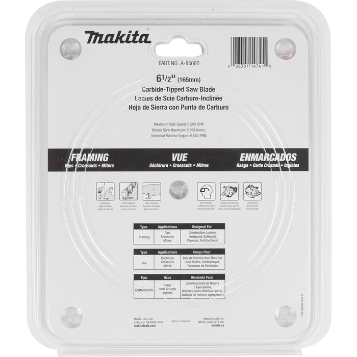 Makita (A - 85092) 6 - 1/2" 24T Carbide - Tipped Circular Saw Blade, General Purpose - Pacific Power Tools