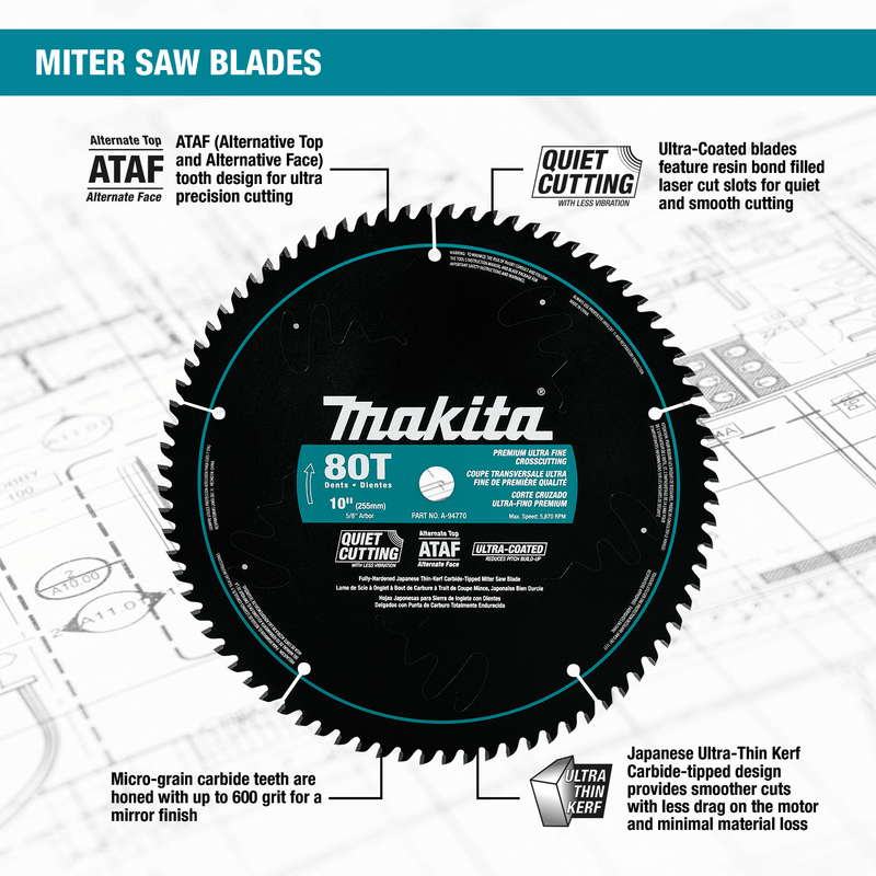 Makita (A - 94770) 10" 80T Ultra‑Coated Miter Saw Blade - Pacific Power Tools
