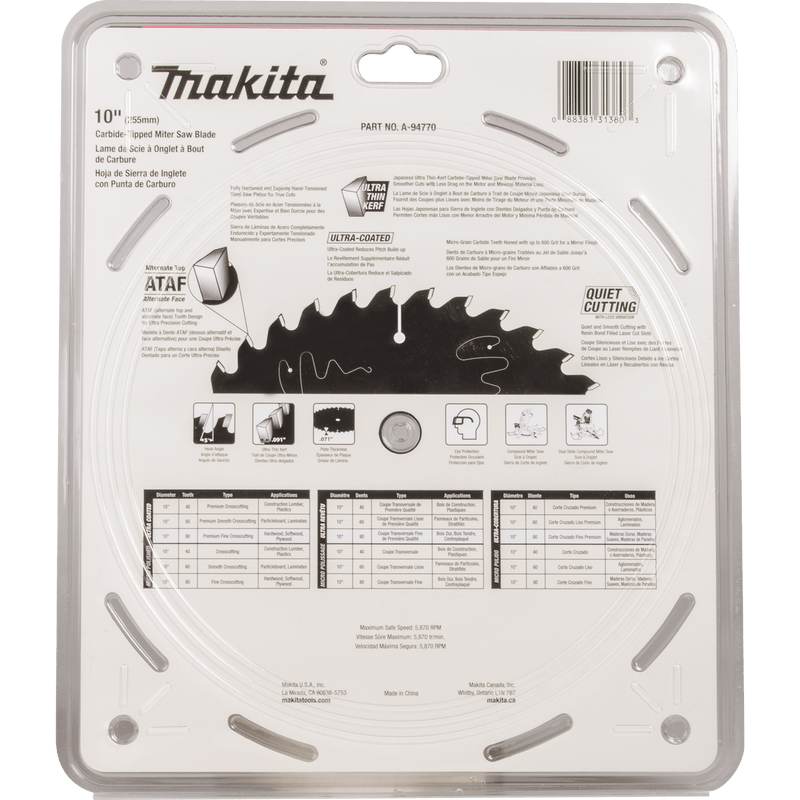 Makita (A - 94770) 10" 80T Ultra‑Coated Miter Saw Blade - Pacific Power Tools