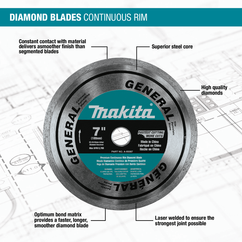 Makita (A - 95087) 7" Diamond Blade, Continuous Rim, General Purpose - Pacific Power Tools