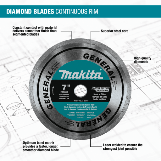Makita (A - 95087) 7" Diamond Blade, Continuous Rim, General Purpose - Pacific Power Tools